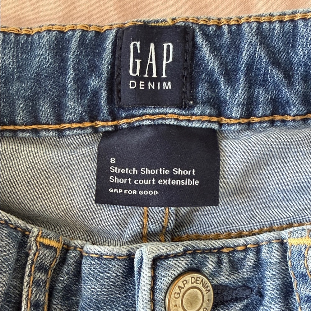 GAP Blue Denim Girls' Shorts with Pineapple & Watermelon Patches - Picture 2 of 2